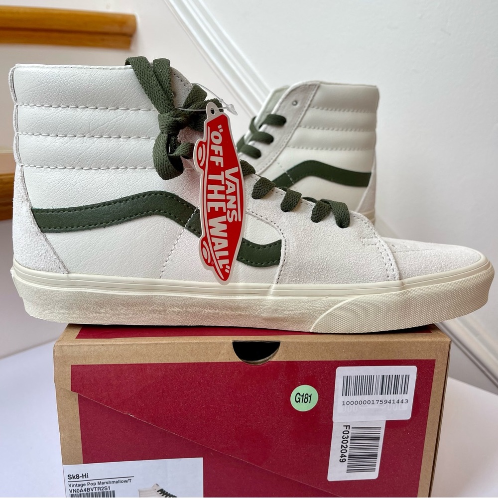 NWT Vans Sk8 Hi Leather Sneakers in Vintage Pop - Marshmallow Turtledove shoes - Picture 3 of 15